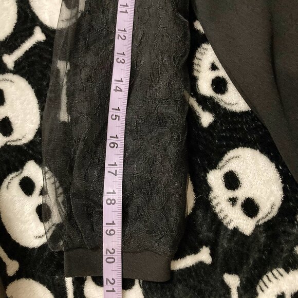 EMILY JOHN Black scoop neck shirt with mesh and lace sleeves ~ MEDIUM LARGE top - Picture 11 of 14